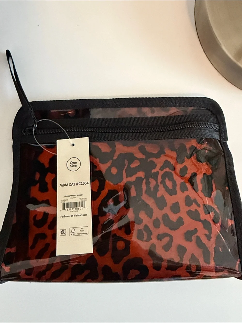 Clear Leopard-Print Tote Bag with Matching Pouch - Black & Orange